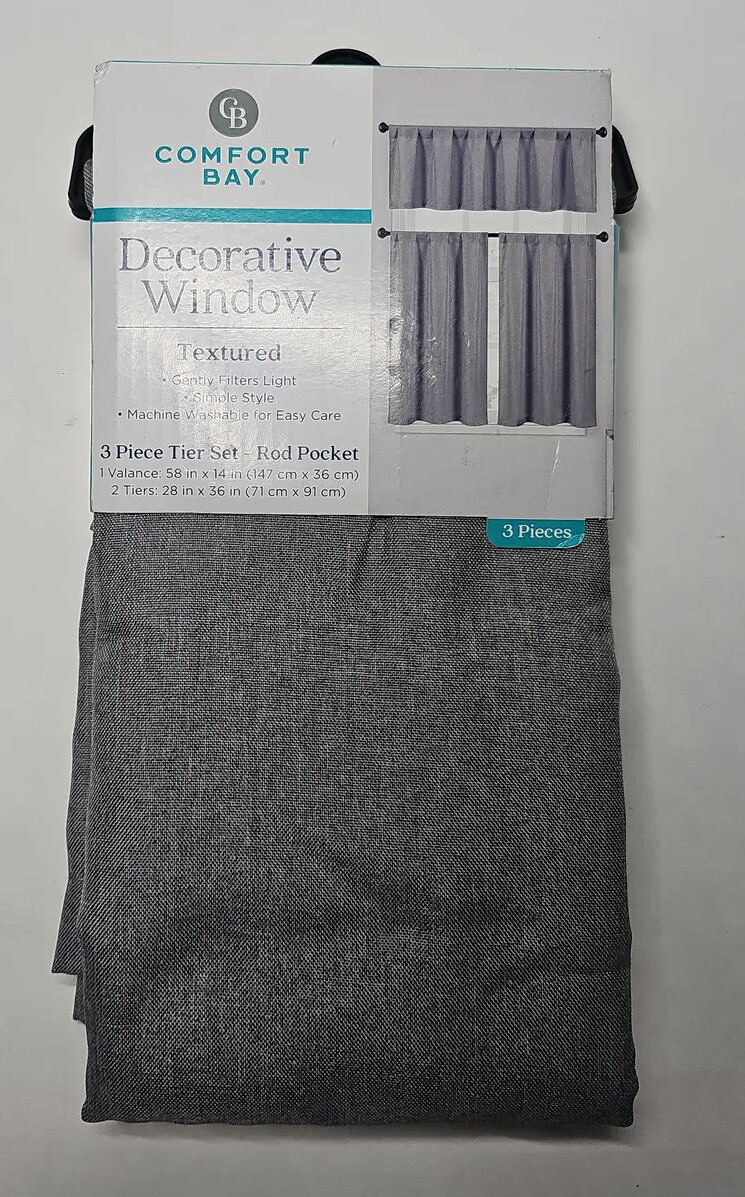 2 Panels 1 Valance Kitchen Curtains 36L" Textured