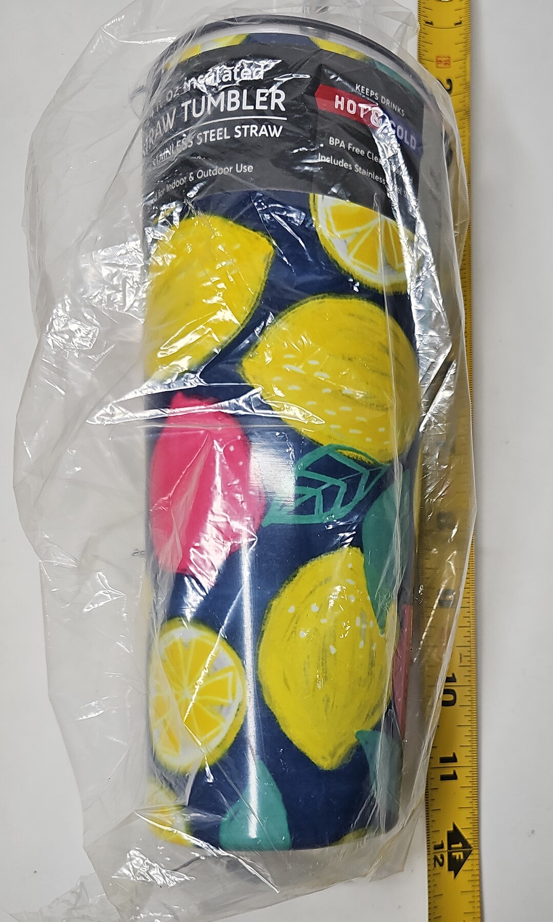 Old East Main Co 24 Fl Oz Insulated Straw Tumbler Lemon Pattern