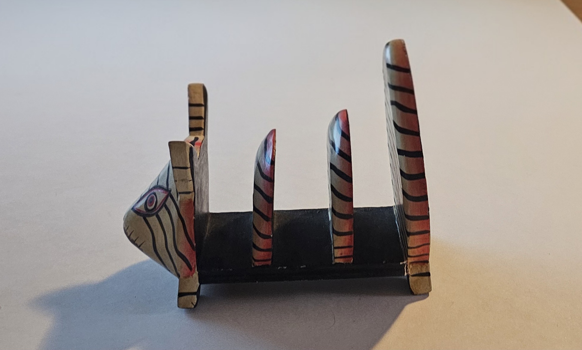 VTG Indonesian Hand Carved Wood CAT Napkin Letter Holder