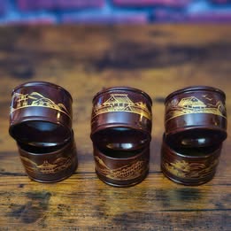 Vintage Japanese Maroon Lacquer Napkin Rings Holders Hand painted Set Of 6