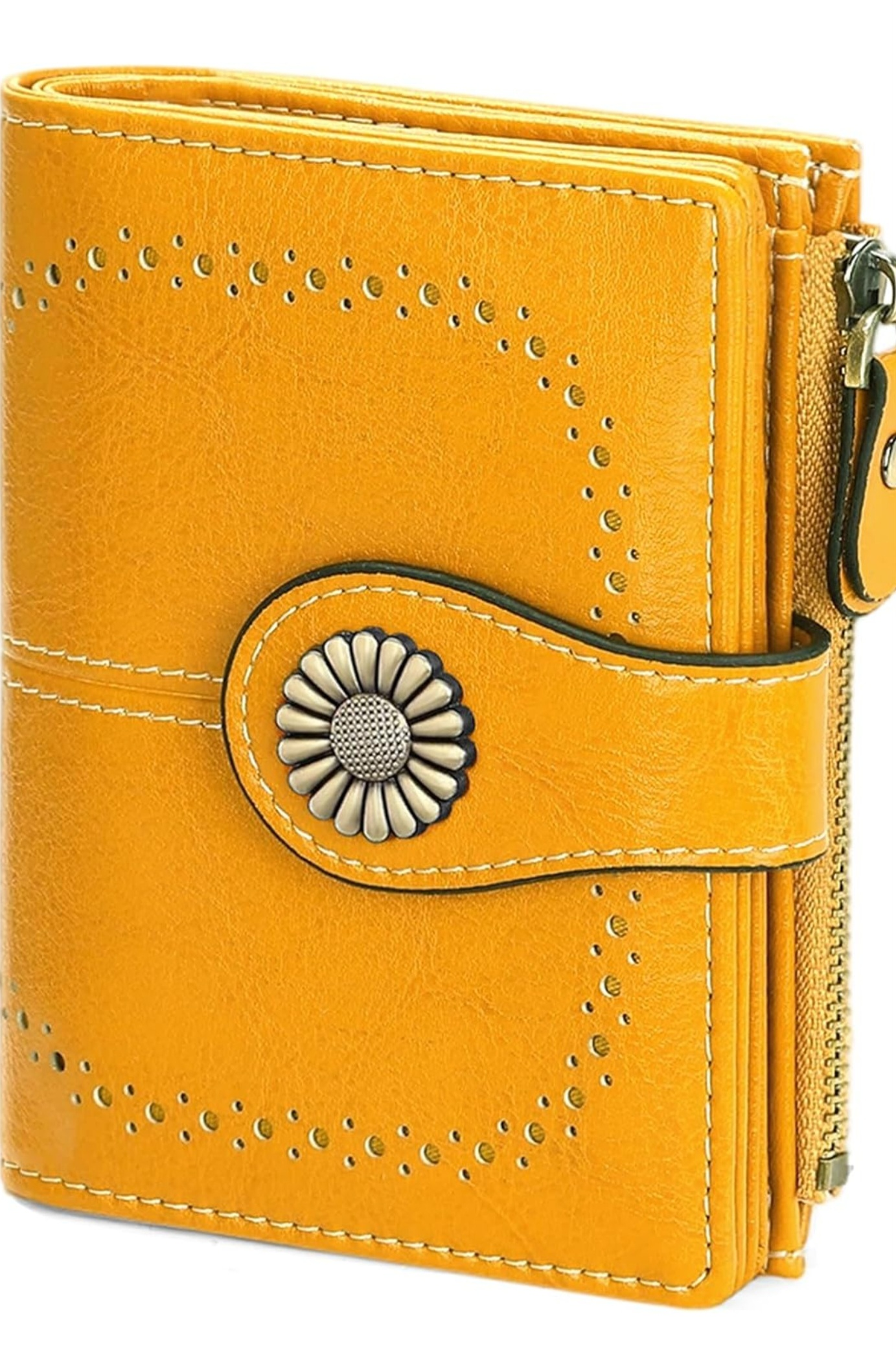 Womens Leather Wallet Compact RFID Blocking Card Holder Purse with Zipper Pocket