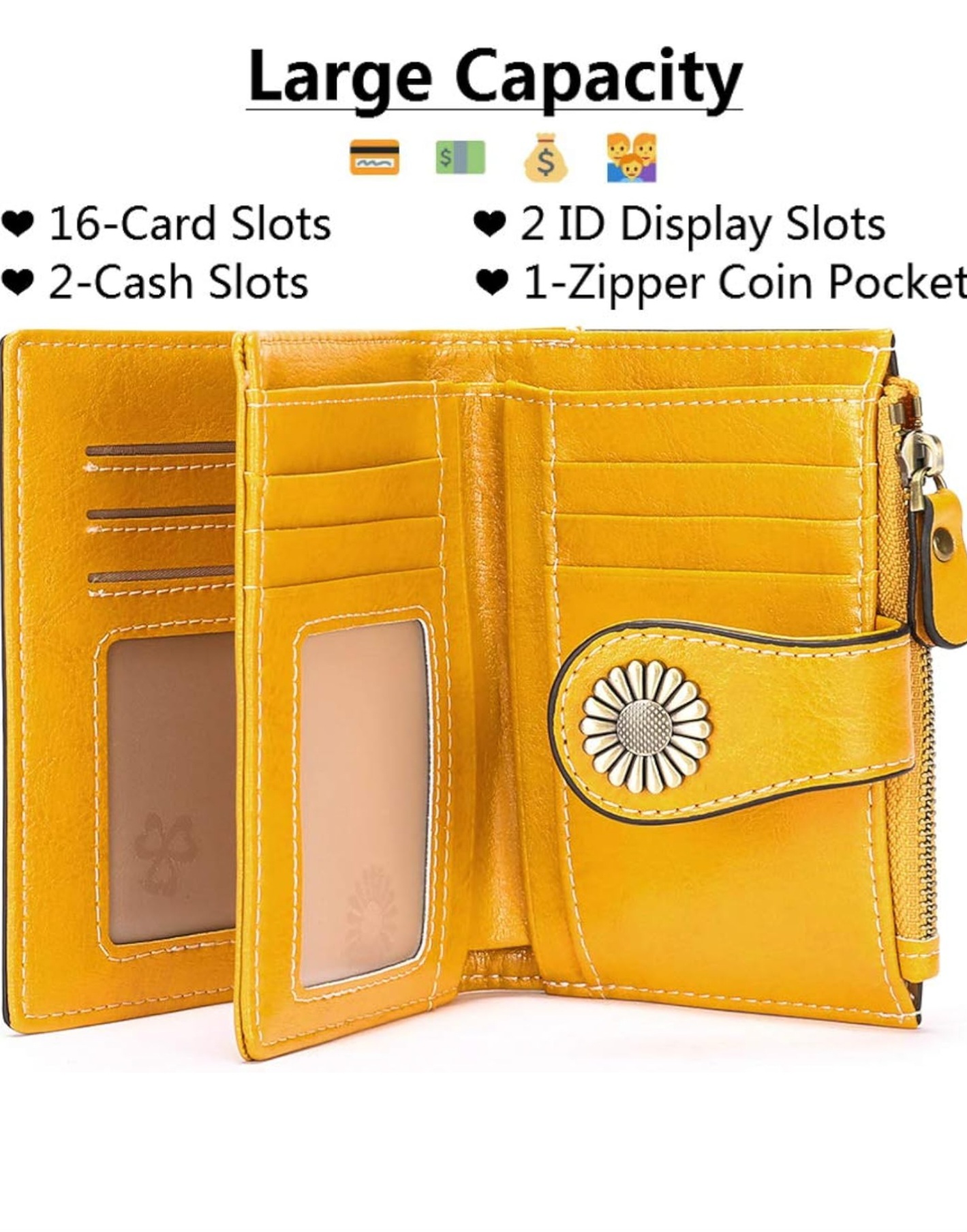 Womens Leather Wallet Compact Purse with Zipper Pocket RFID Blocking